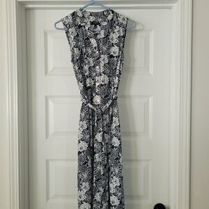 4P Talbots Navy Floral Button Front Sleeveless Maxi Dress Sundress Cottagecore
